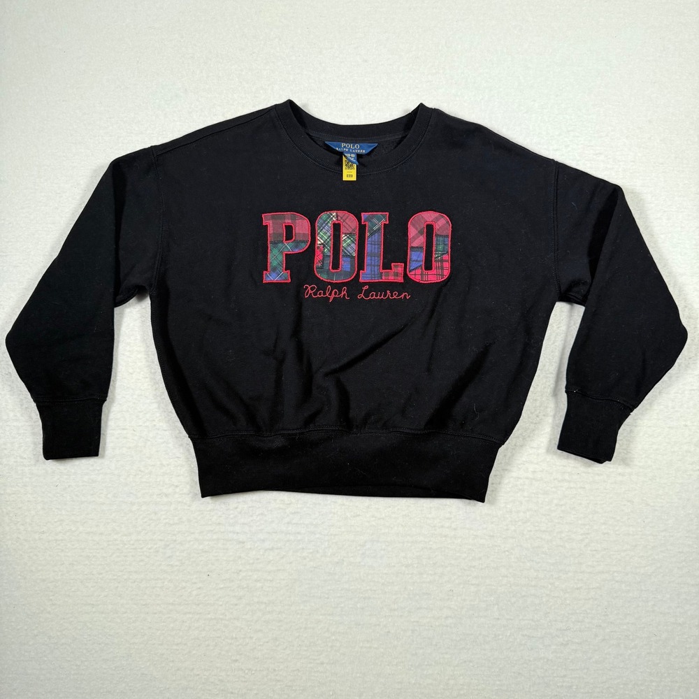 Polo Ralph Lauren Girls‎ Plaid Logo Sweatshirt Black Youth Medium 8–10 Unisex